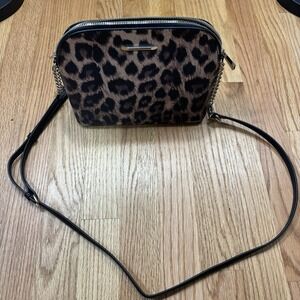 Kelly Katie Crossbody Bag Leopards Purse Gold Chain Brown Leather Zip Pockets
